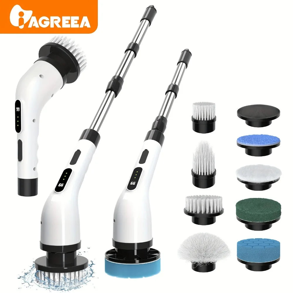 9-in-1 Electric Spin Scrubber Cordless Rechargeable with 9 Heads, Multipurpose Brush for Bathroom Kitchen Tile Floor Shower