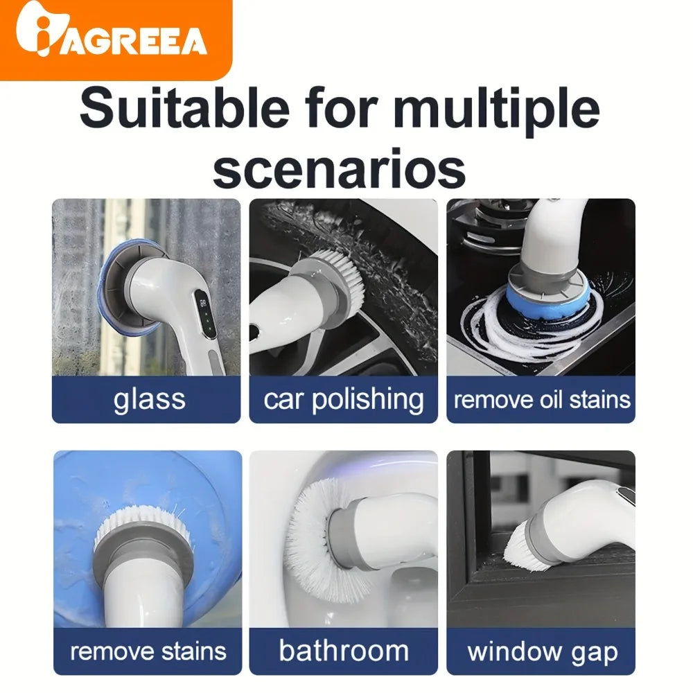 9-in-1 Electric Spin Scrubber Cordless Rechargeable with 9 Heads, Multipurpose Brush for Bathroom Kitchen Tile Floor Shower