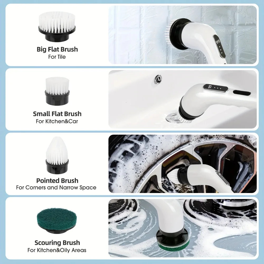 9-in-1 Electric Spin Scrubber Cordless Rechargeable with 9 Heads, Multipurpose Brush for Bathroom Kitchen Tile Floor Shower